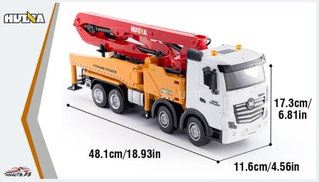 مضخة باطون تحكم عن بعد HUINA Cement Pump Truck قياس 1/18  - برتقالي واحمر